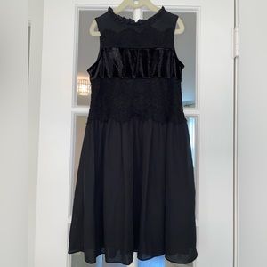 Black velvet lace knee length dress